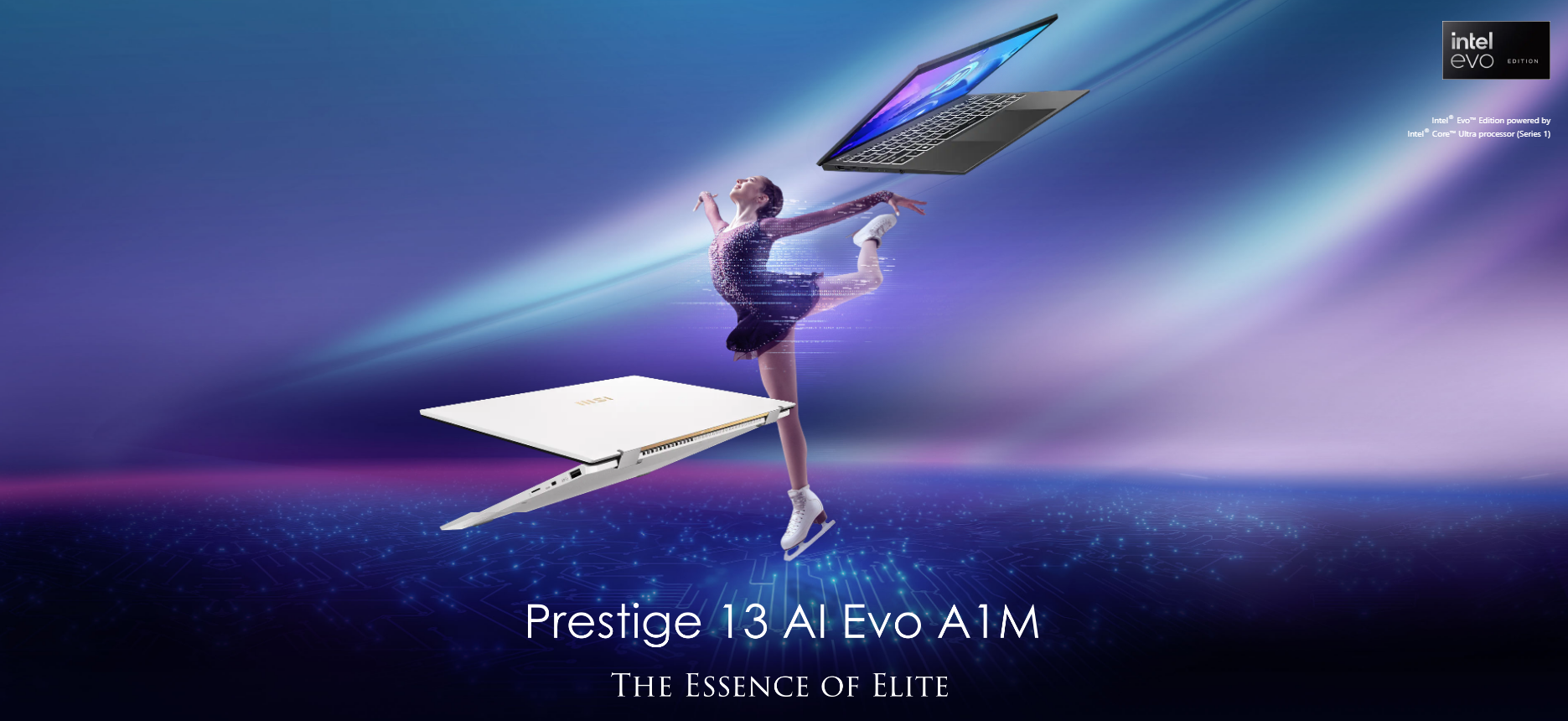 A large marketing image providing additional information about the product MSI Prestige 13 AI Evo (A1M) - 13.3" Core Ultra 7, 16GB/512GB - Win 11 Notebook  - Additional alt info not provided